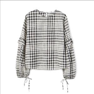 Mango Plaid Peasant Blouse